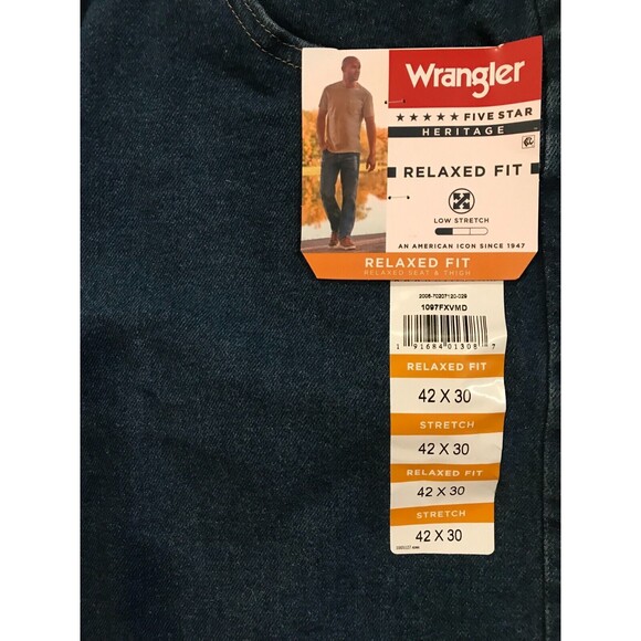 Men's 42x30 Wrangler Jeans Relaxed Fit with Flex Medium Stone - Picture 3 of 3